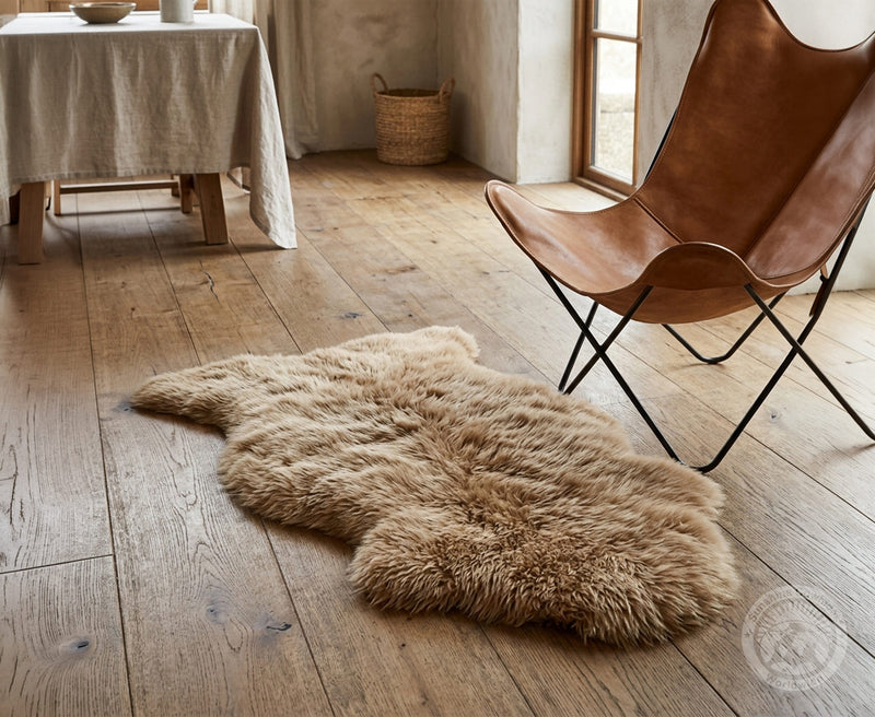 Real Sheepskin Rug, Beige - Thick Hair