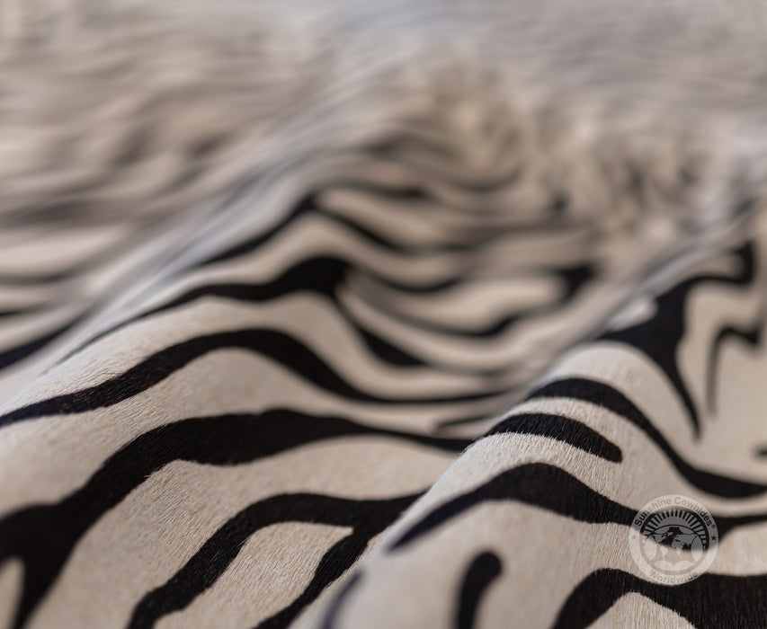 Baby Zebra on Off White Cowhide Rug