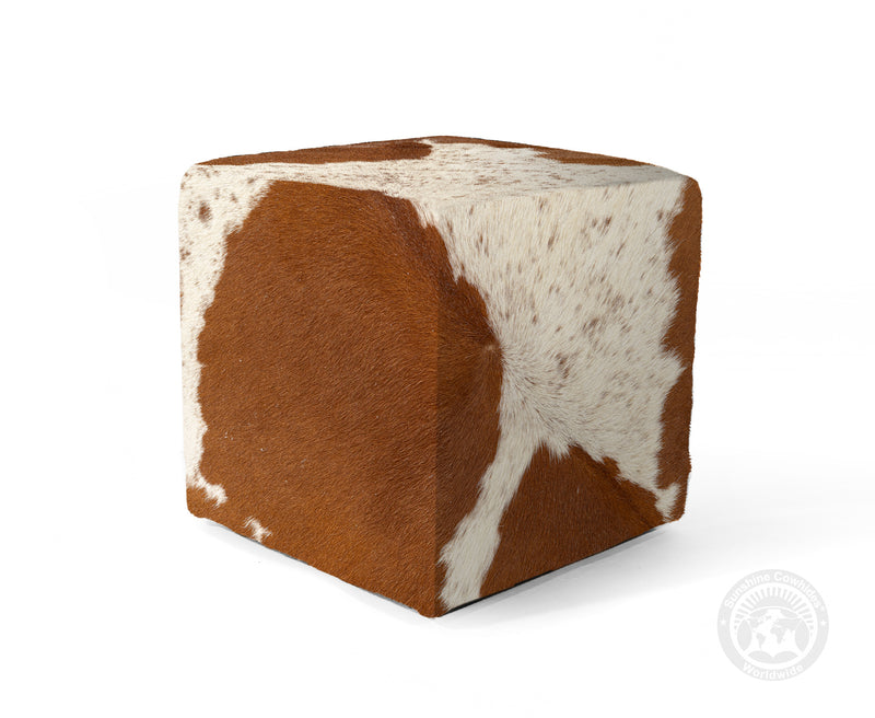Cowhide Ottoman/ Pouf - Brown & White