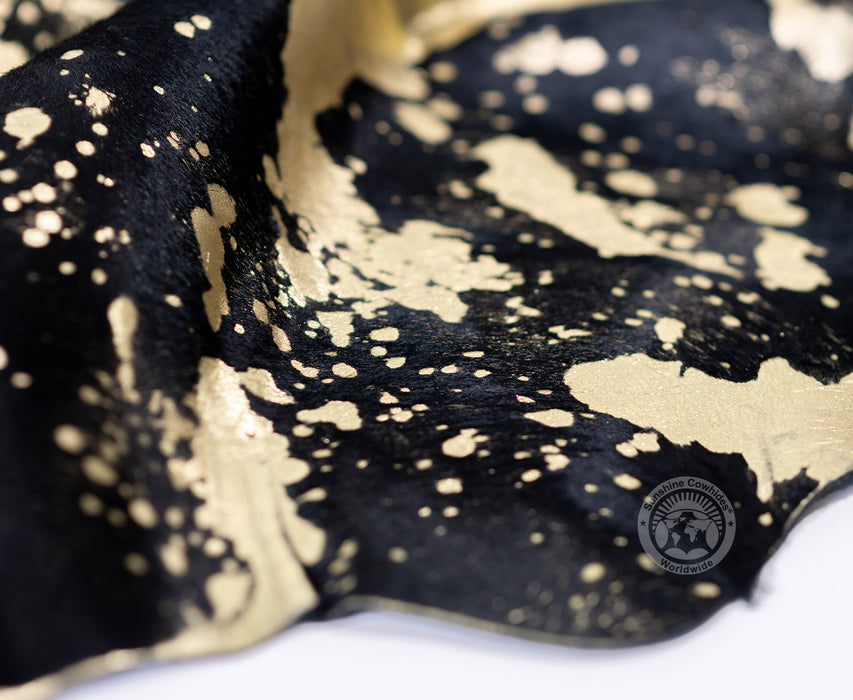 Devore Metallic Gold on Black Calfskin