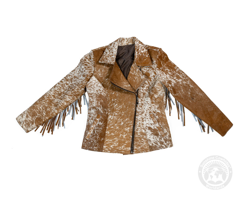 Cowhide Hair-On Jacket - Brown with fringe