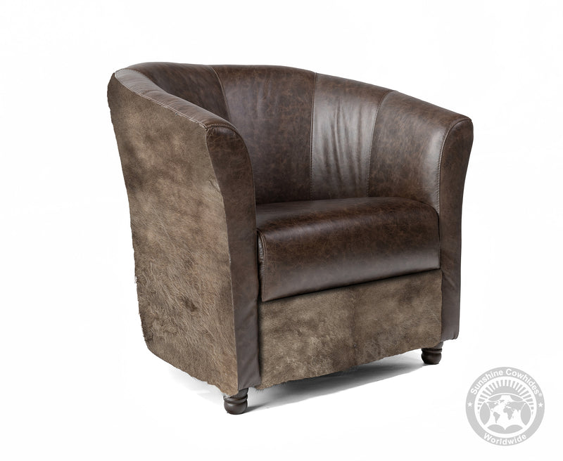 Custom Barrel Chair with Hair On Cowhide Accents