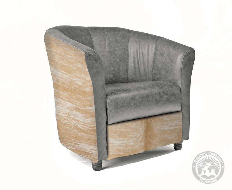 Custom Barrel Chair with Hair On Cowhide Accents