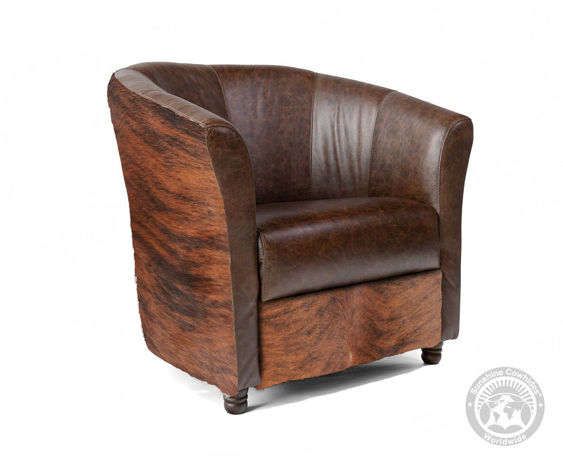 Custom Barrel Chair with Hair On Cowhide Accents