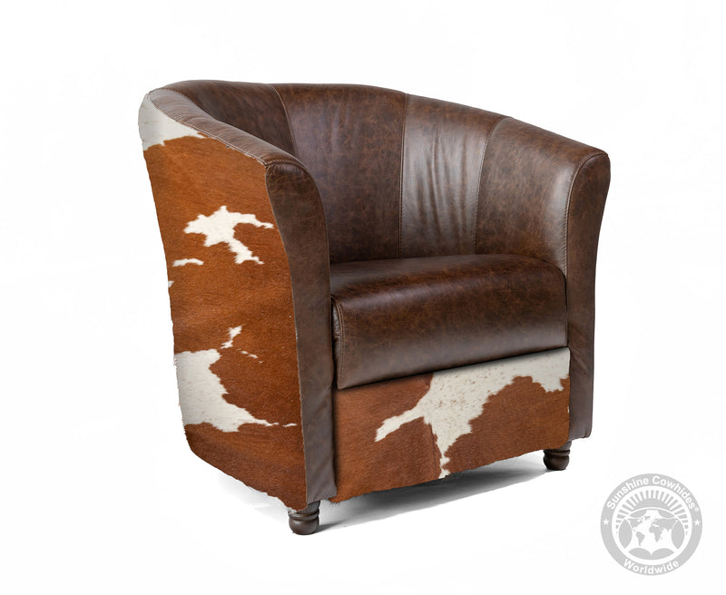 Custom Barrel Chair with Hair On Cowhide Accents