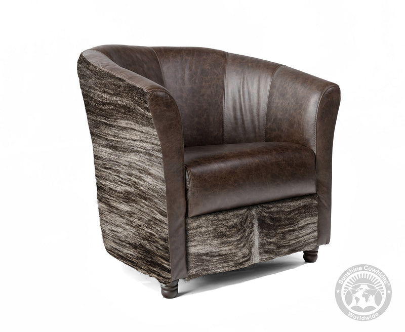 Custom Barrel Chair with Hair On Cowhide Accents
