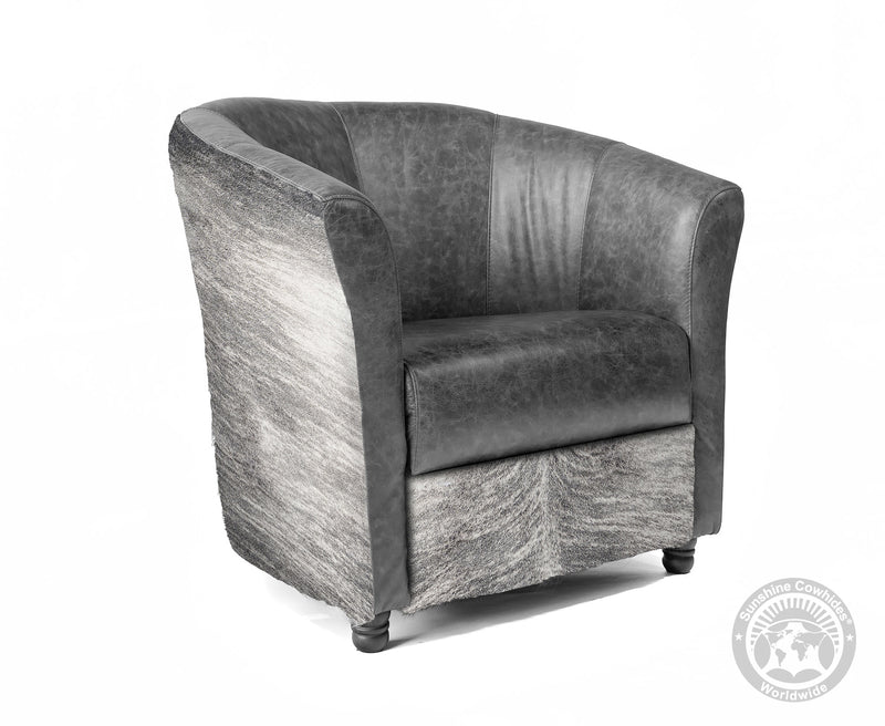 Custom Barrel Chair with Hair On Cowhide Accents