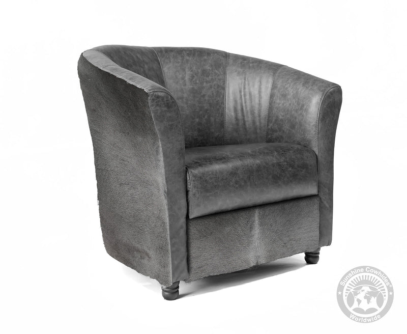 Custom Barrel Chair with Hair On Cowhide Accents