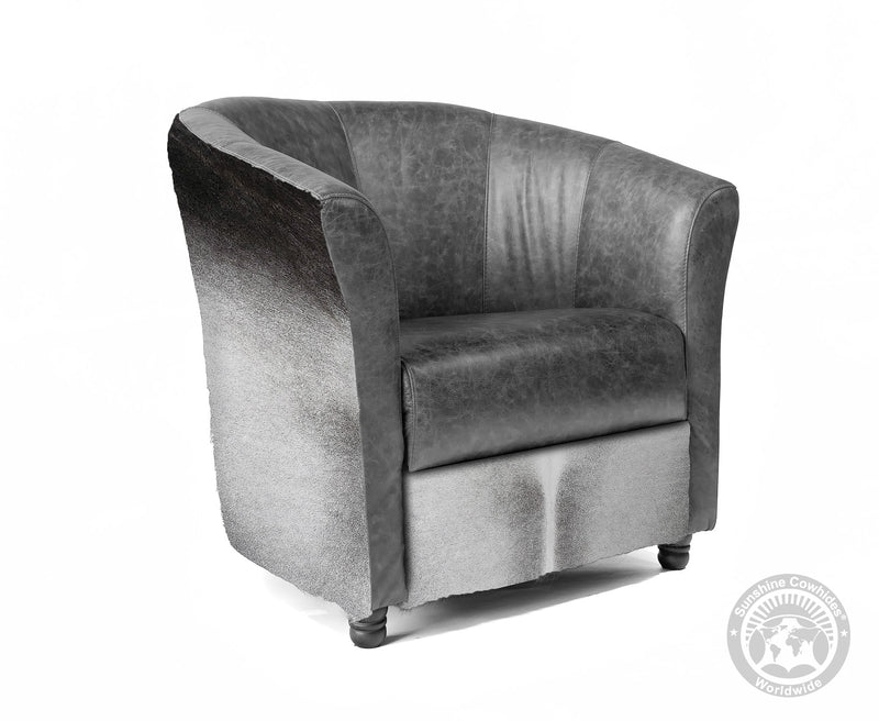Custom Barrel Chair with Hair On Cowhide Accents