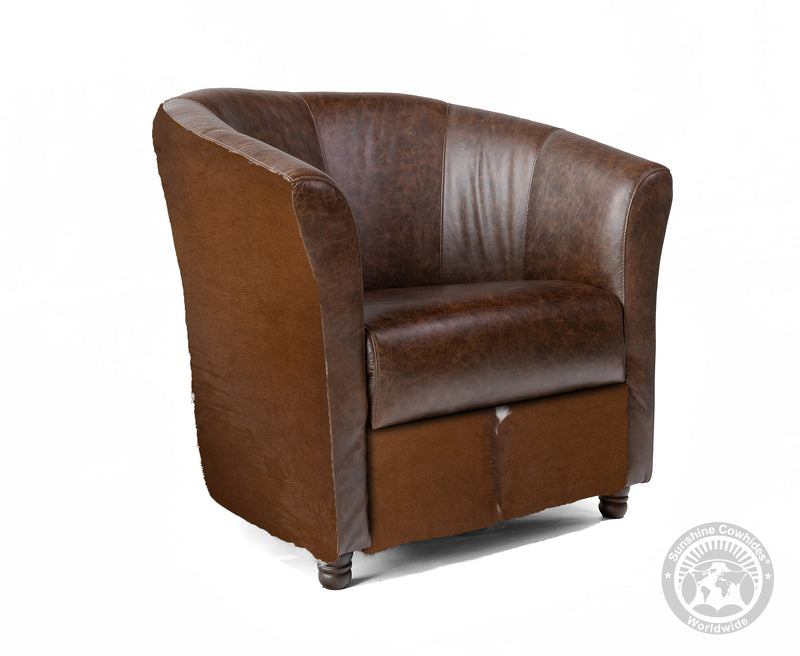 Custom Barrel Chair with Hair On Cowhide Accents