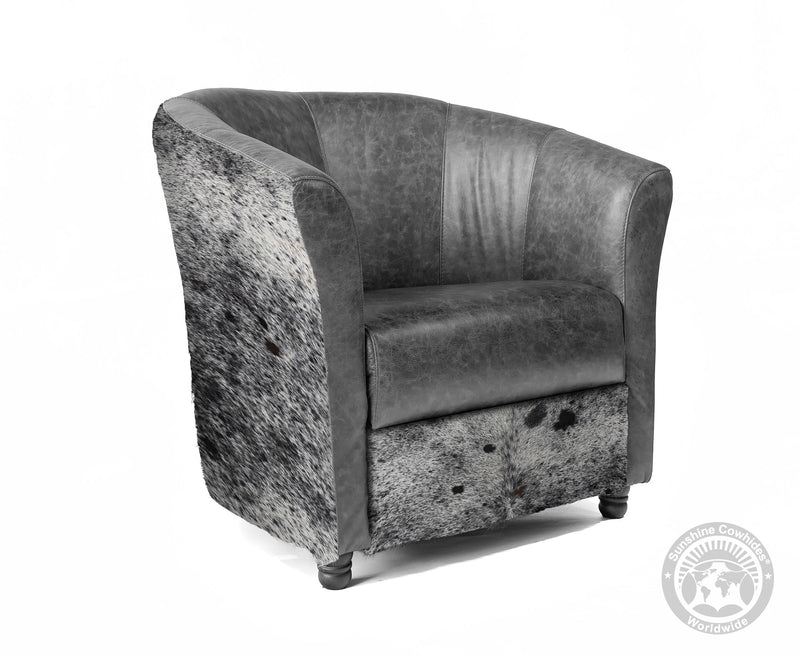 Custom Barrel Chair with Hair On Cowhide Accents
