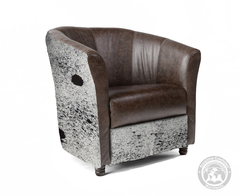 Custom Barrel Chair with Hair On Cowhide Accents