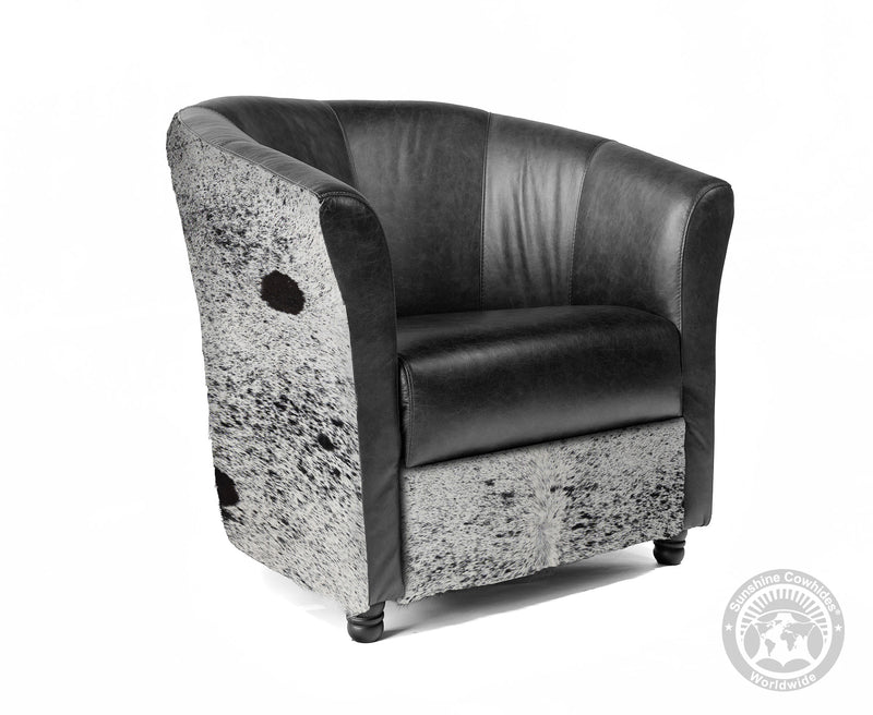 Custom Barrel Chair with Hair On Cowhide Accents