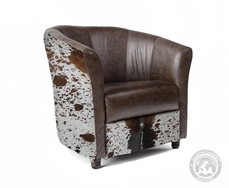 Custom Barrel Chair with Hair On Cowhide Accents