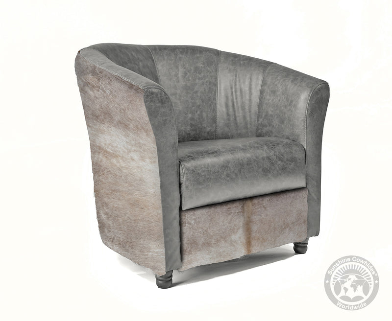 Custom Barrel Chair with Hair On Cowhide Accents