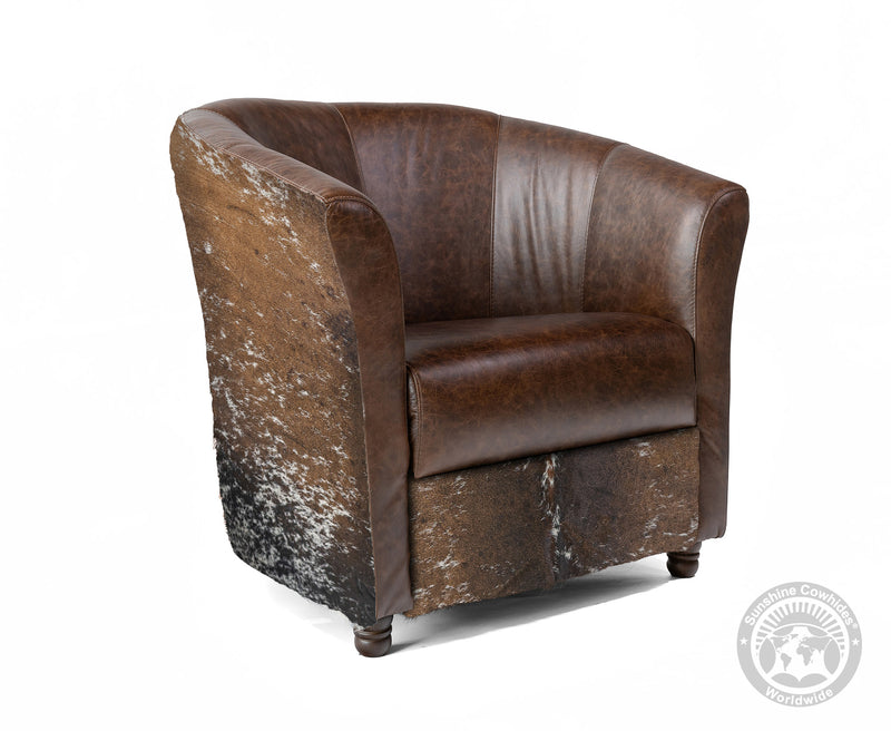 Custom Barrel Chair with Hair On Cowhide Accents