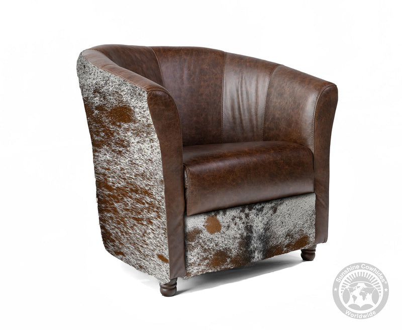 Custom Barrel Chair with Hair On Cowhide Accents