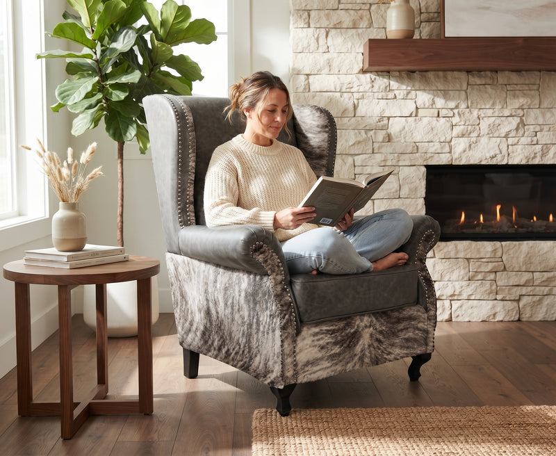 Custom Rustic Wingback Chair - Brindle Grey