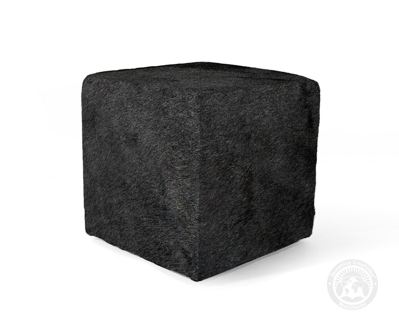 Cowhide Ottoman/ Pouf - Black