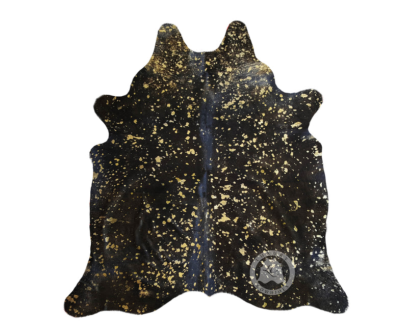Devore Metallic Gold on Black Cowhide Rug