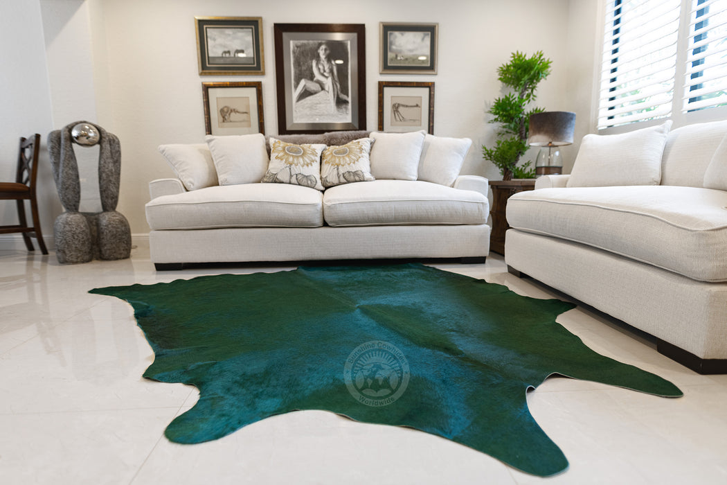 Dyed Emerald Green Cowhide Rug