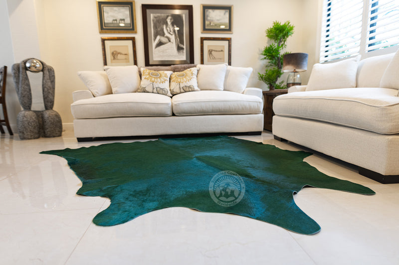 Dyed Emerald Green Cowhide Rug