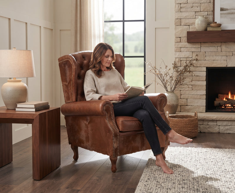Farmhouse Wingback Chair - Brown Solid