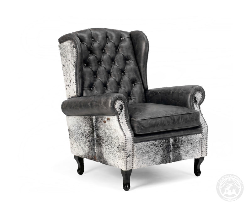Farmhouse Wingback Chair - Salt and Pepper Black and White