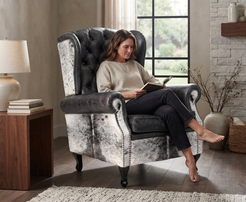Farmhouse Wingback Chair - Salt and Pepper Black and White