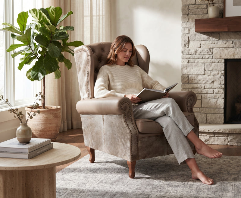 Farmhouse Wingback Chair - Taupe