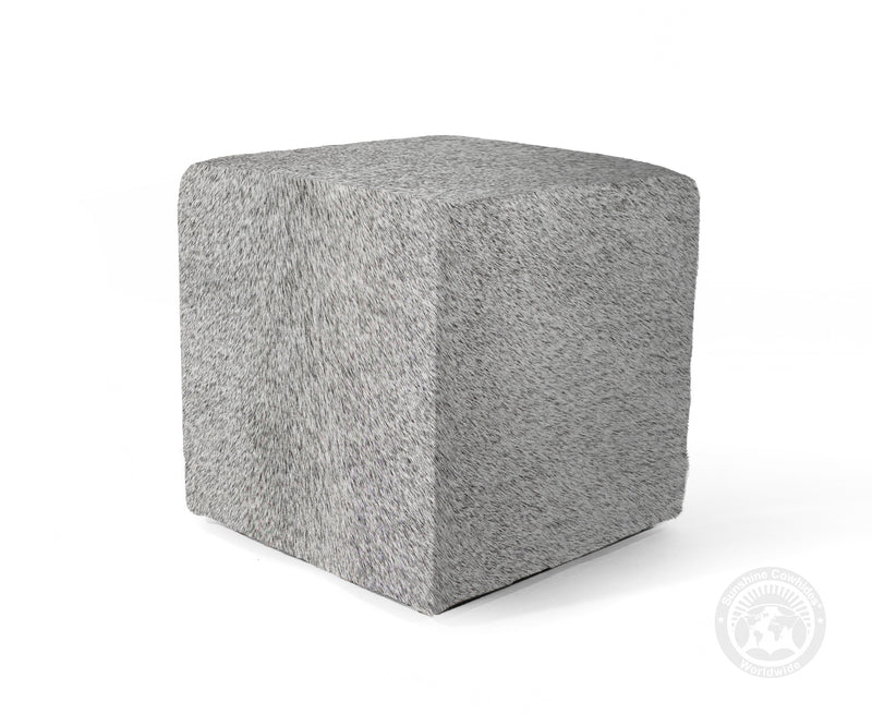 Cowhide Ottoman/ Pouf - Grey