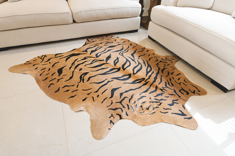 Tiger on Caramel Cowhide Rug
