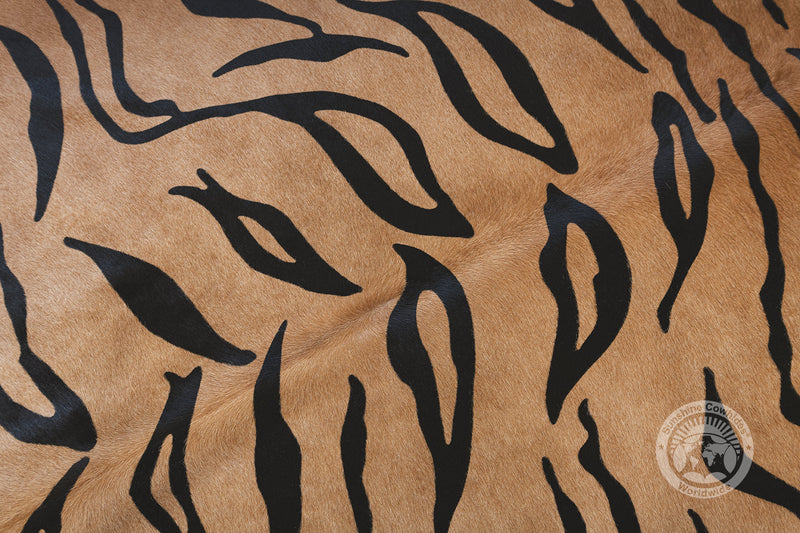 Tiger on Caramel Cowhide Rug