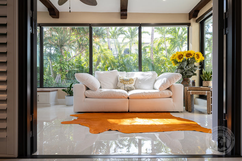 Dyed Orange Cowhide Rug