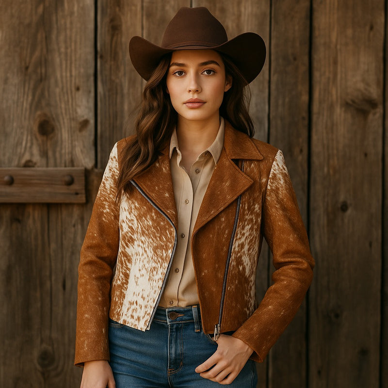 Cowhide Hair-On Jacket - Brown and White