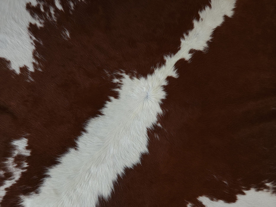 Premium Brazilian Hereford Brown and White Cowhide Rug Size 7.6 X 8.4 ft