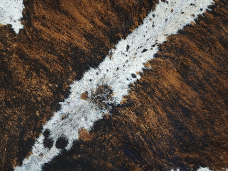 Premium Brazilian Brindle Brown and White Cowhide Rug Size 7.9 X 7.9 ft