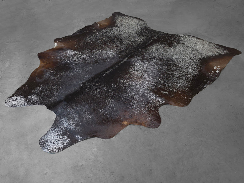 Premium Brazilian Black and Brown Cowhide Rug Size 8.8 X 7.5 ft