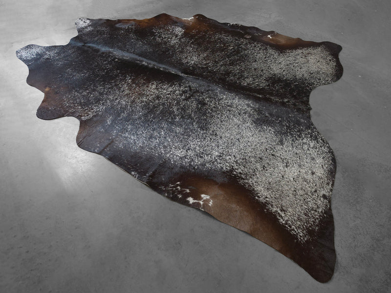 Premium Brazilian Black and Brown Cowhide Rug Size 8.8 X 7.5 ft