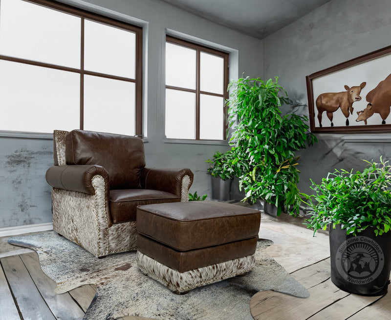 Leather Arm chair + Ottoman - Coffee Brown