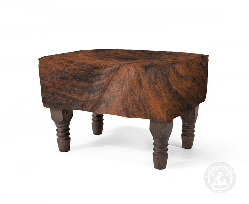 Cowhide Footstool with Wooden Legs - Medium Brindle