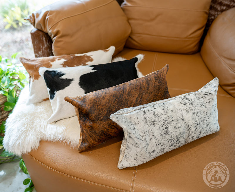 Salt and Pepper Cowhide Pillow Cover, 12" x 22"