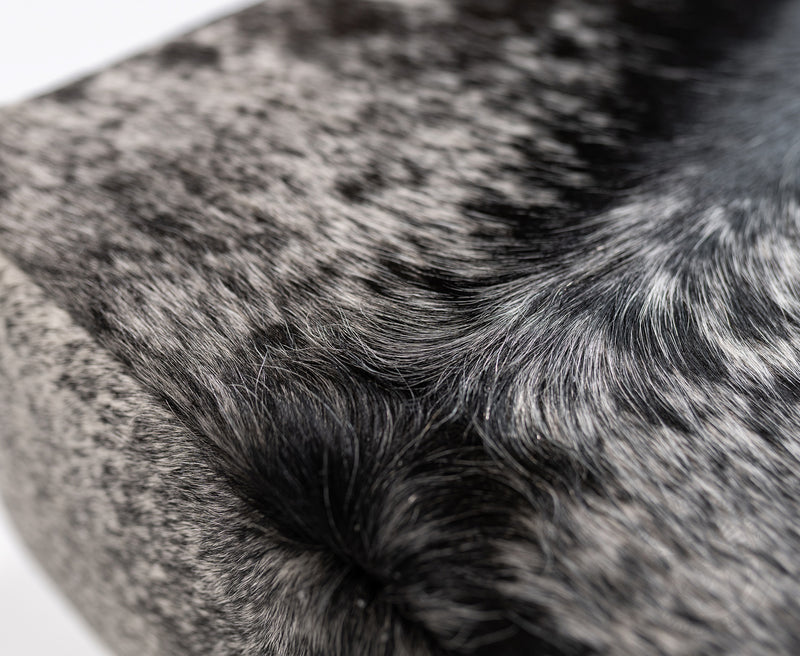 Cowhide Footstool with Wooden Legs - Salt & Pepper Black & White