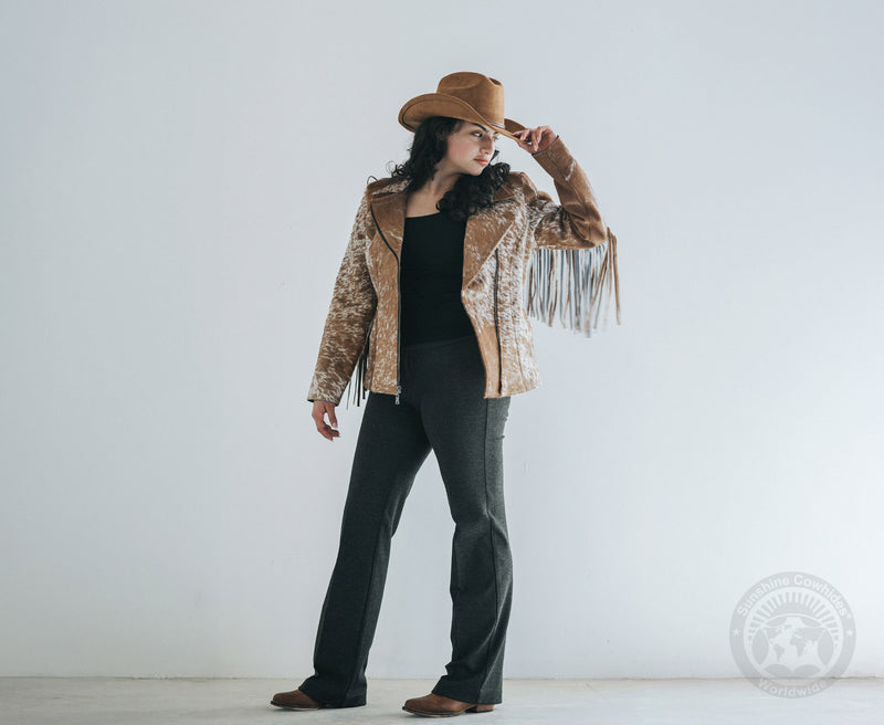 Cowhide Hair-On Jacket - Brown with fringe