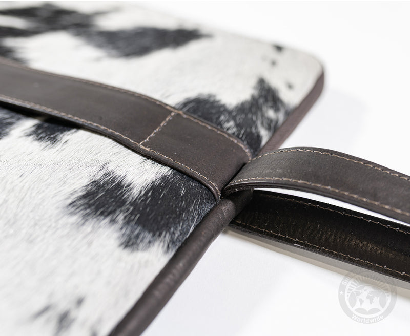 Cowhide Hair On Laptop Case - Black and White