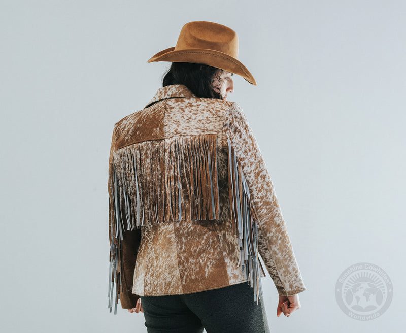 Cowhide Hair-On Jacket - Brown with fringe