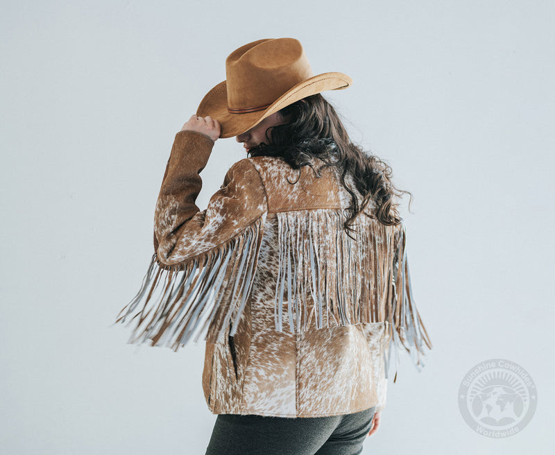 Cowhide Hair-On Jacket - Brown with fringe