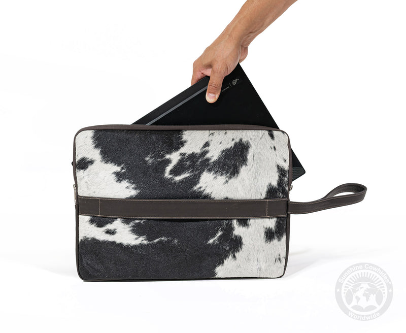 Cowhide Hair On Laptop Case - Black and White