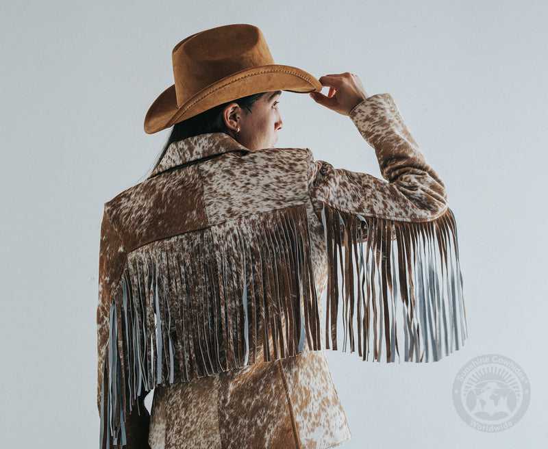 Cowhide Hair-On Jacket - Brown with fringe