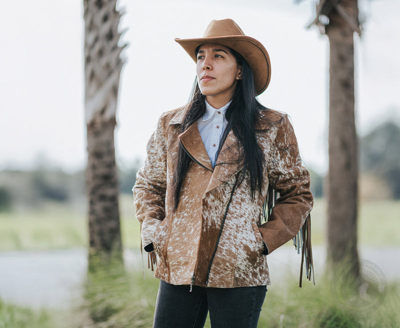 Cowhide Hair-On Jacket - Brown with fringe